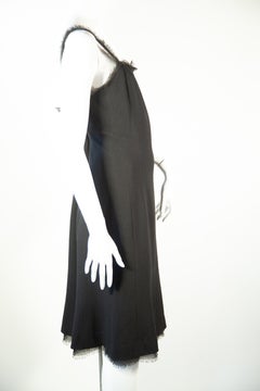 Chanel Chiffon Fringe Trim Black Cocktail Dress