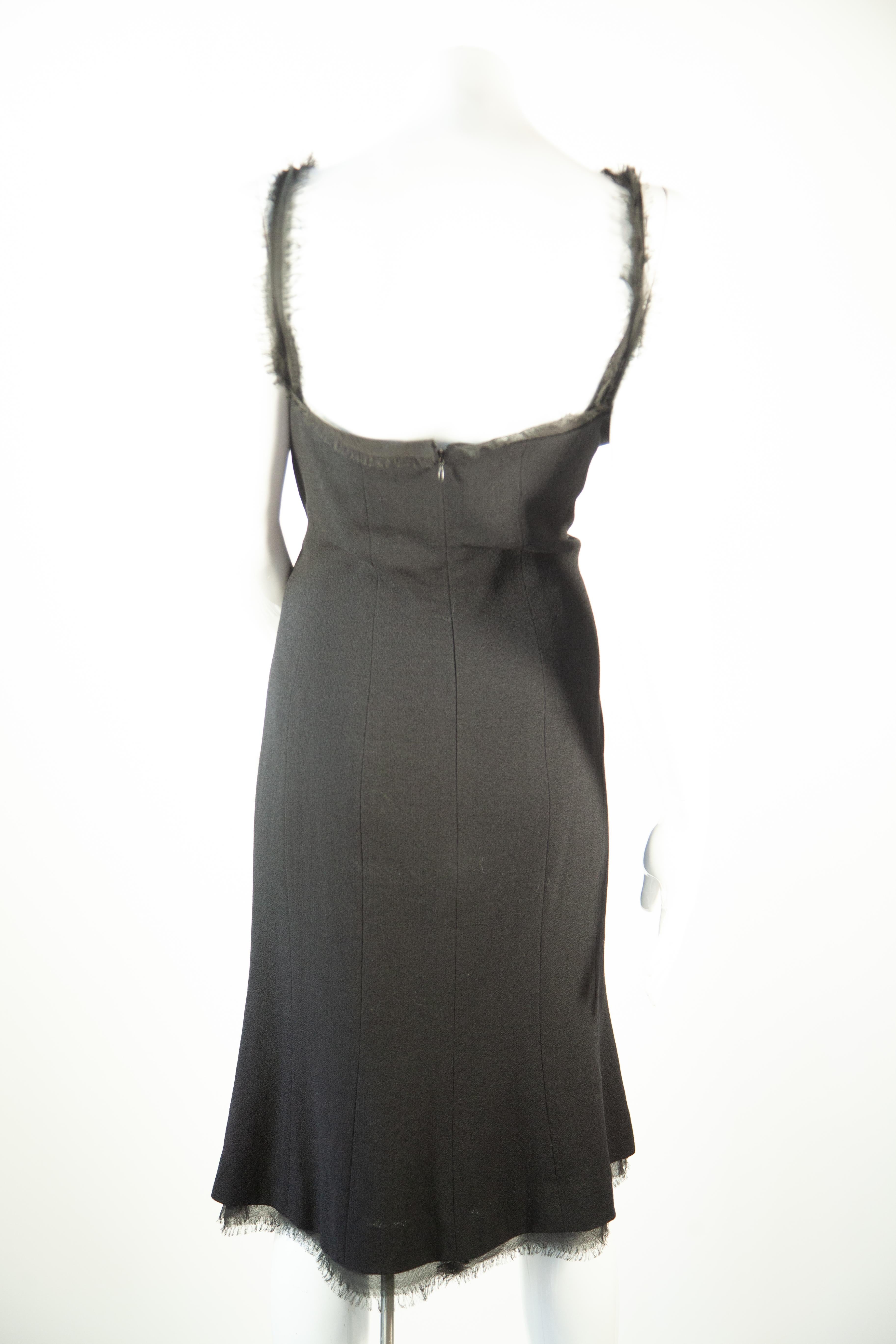 Chanel Chiffon Fringe Trim Black Cocktail Dress  In Excellent Condition In Kingston, NY