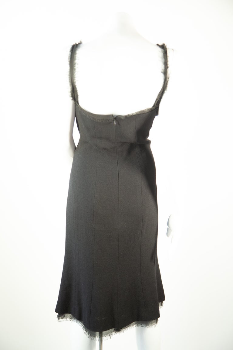 Chanel Chiffon Fringe Trim Black Cocktail Dress  In Excellent Condition For Sale In Hudson, NY
