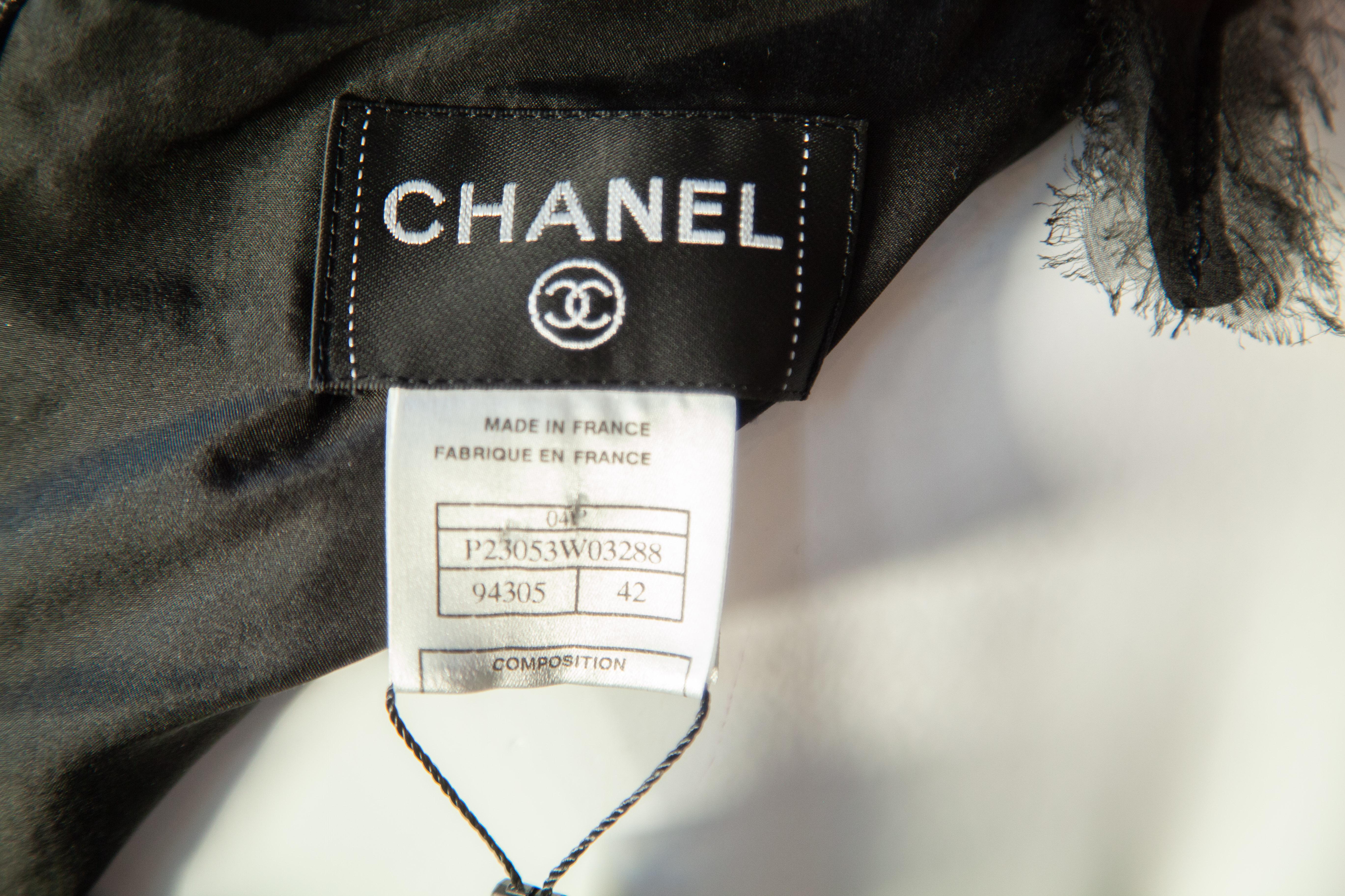 Women's Chanel Chiffon Fringe Trim Black Cocktail Dress 