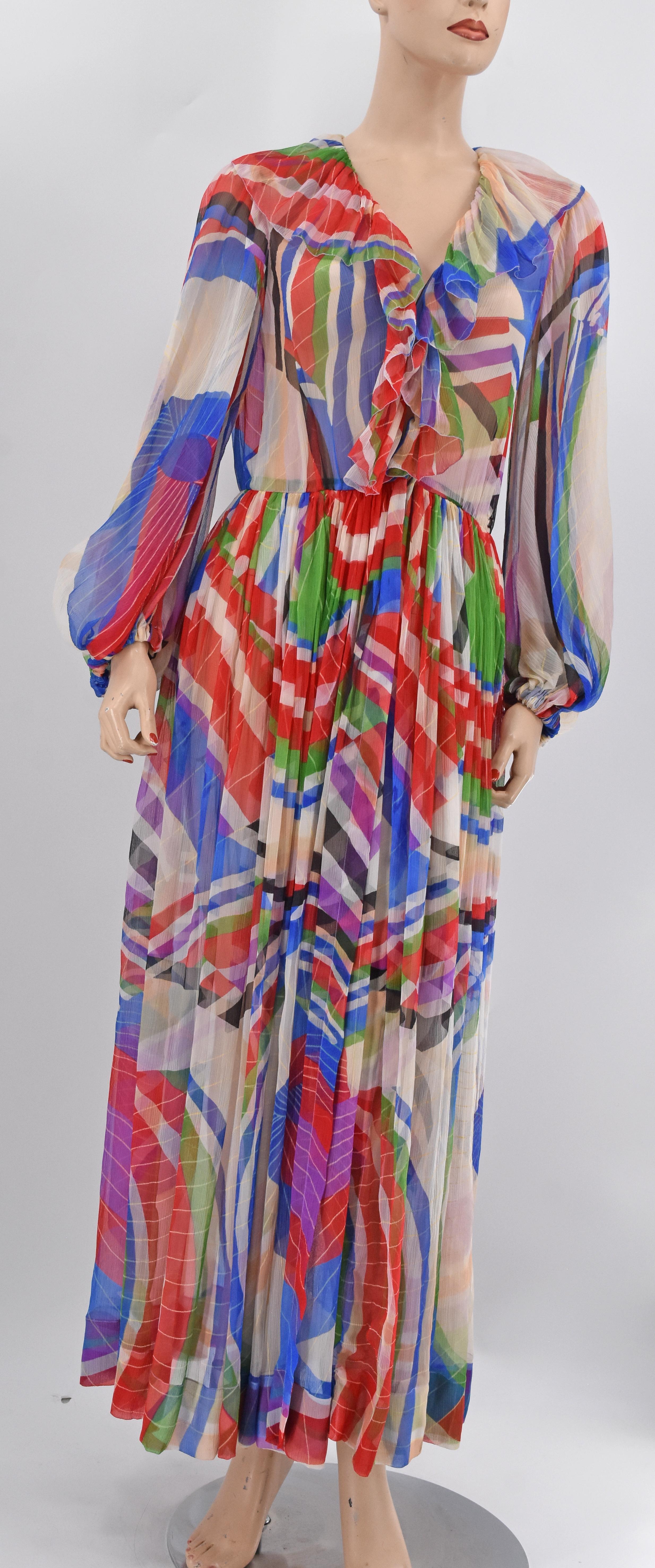 Chanel Chiffon Full Length Abstract Print Runway Dress 06P 2006 For Sale 8