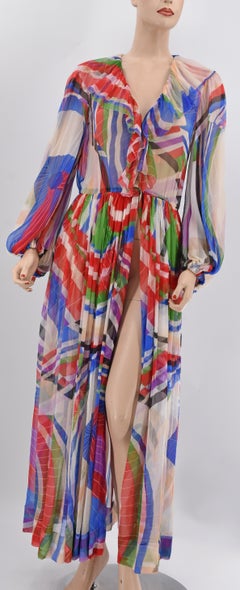 Chanel Chiffon Full Length Abstract Print Runway Dress 06P 2006