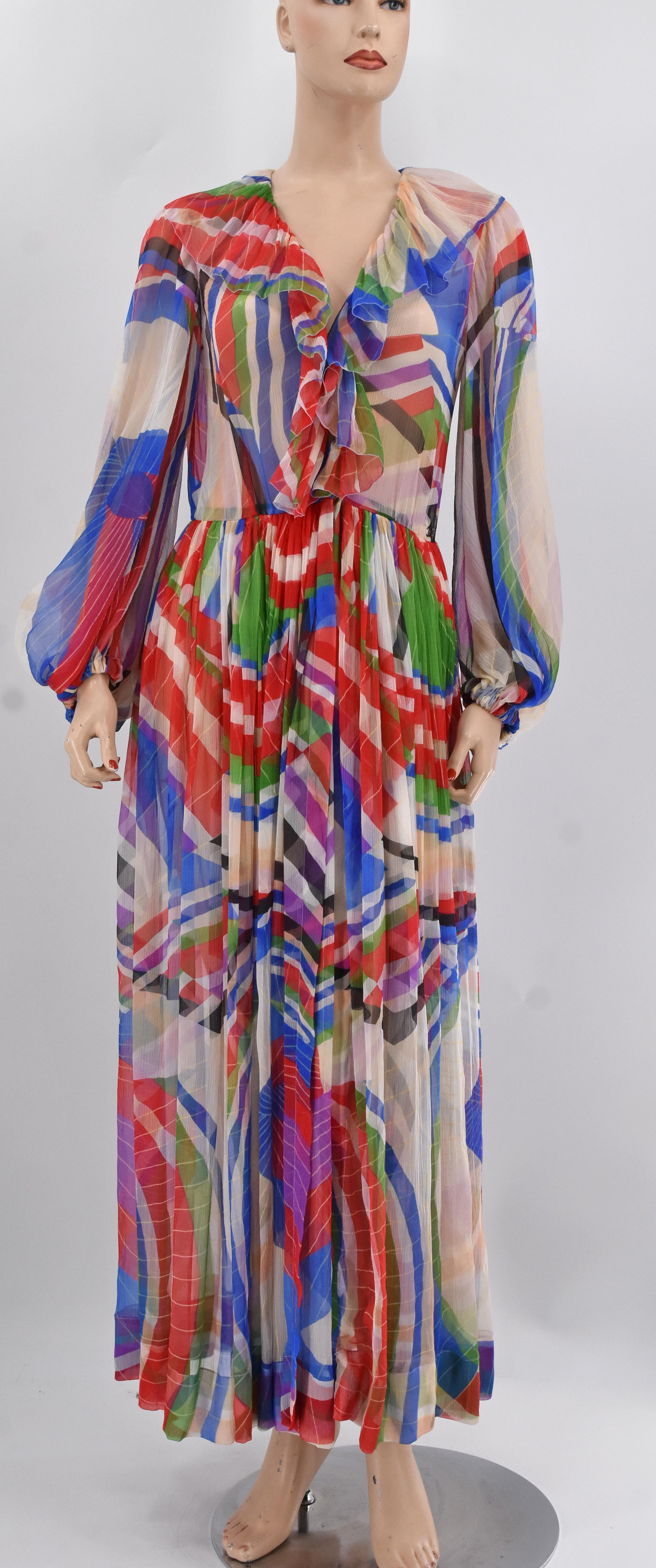 Chanel Chiffon Full Length Abstract Print Runway Dress 06P 2006 In New Condition For Sale In Merced, CA
