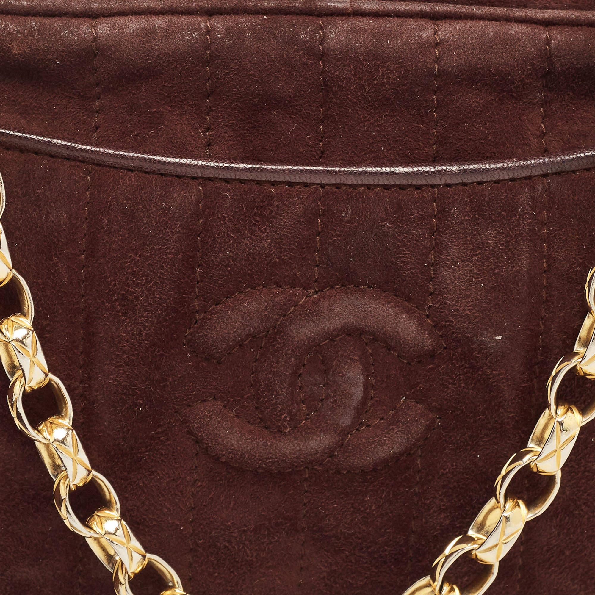 Chanel Choco Brown Suede CC Camera Bag In Fair Condition In Dubai, Al Qouz 2