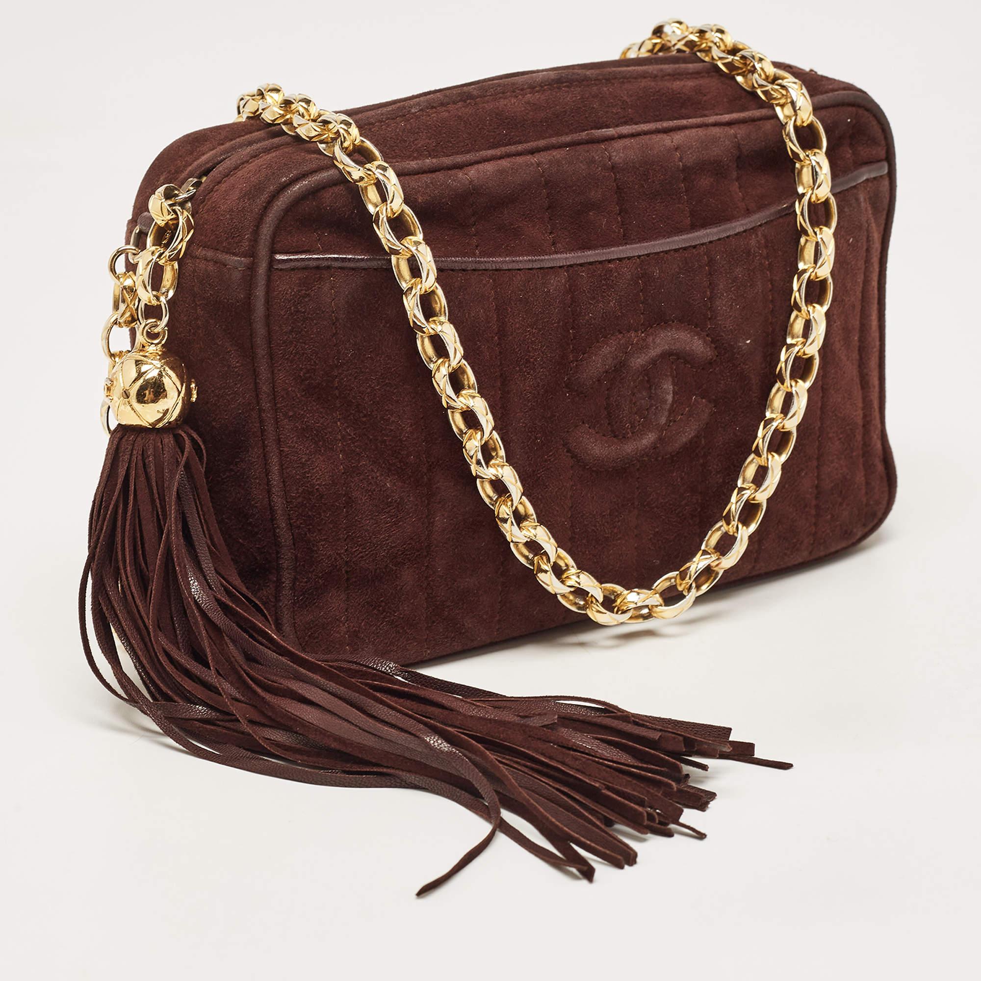 Women's Chanel Choco Brown Suede CC Camera Bag