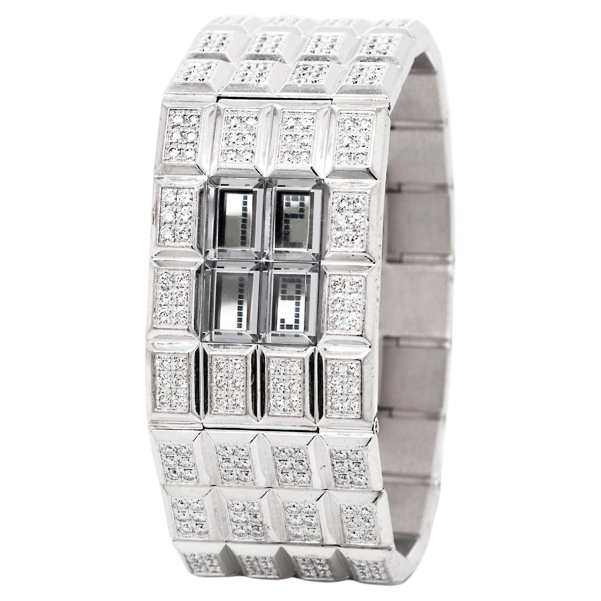 CHANEL Chocolat Diamond and 18 Carat White Gold Digital Watch Nº 14/19 For Sale