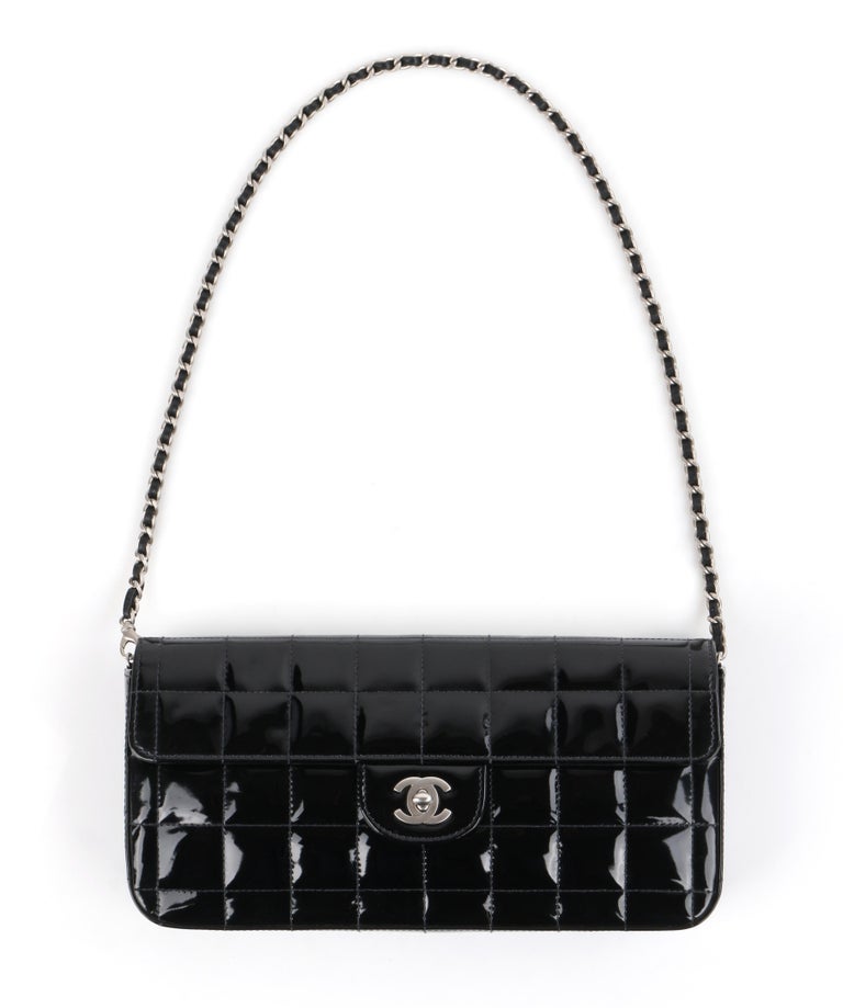 CHANEL, Bags, Chanel Vintage Logo Chocolate Bar Clutch Bag Black White  Leather Rankab 2105
