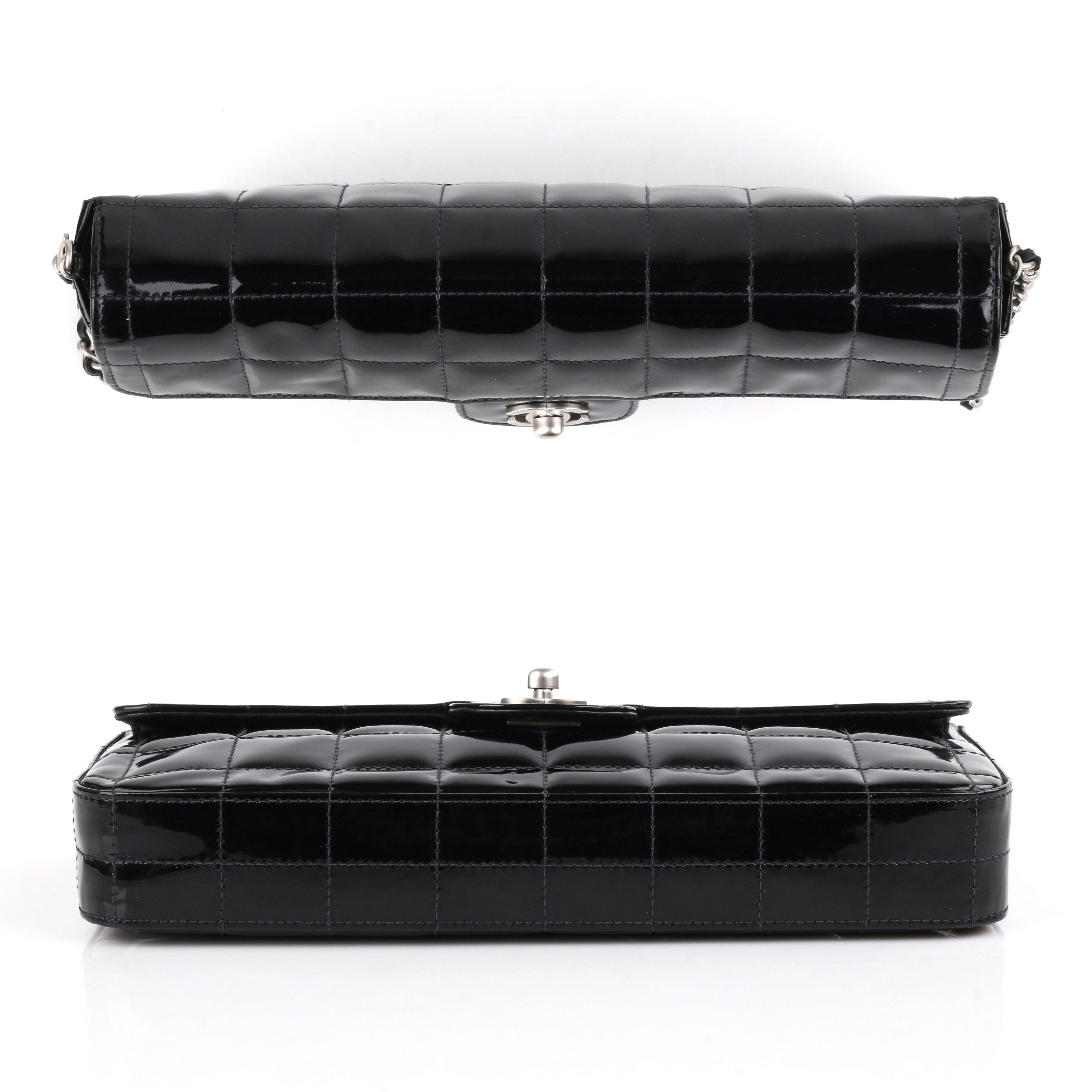 CHANEL 'Chocolate Bar' Black Patent Leather matte silver CC logo Shoulder Bag 1