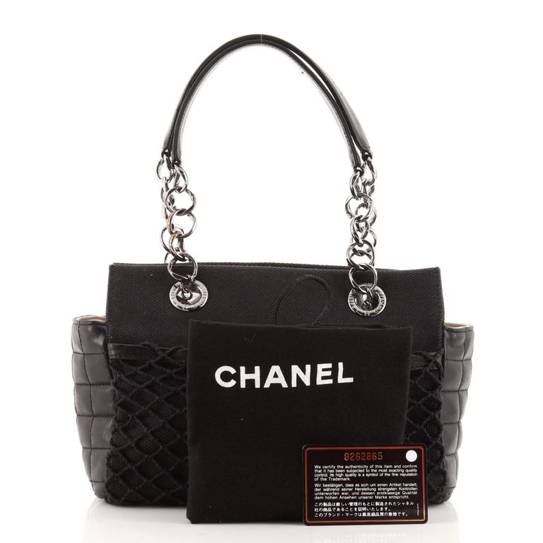 Chanel Chocolate Bar CC Net Tote Canvas with Quilted Lambskin Large