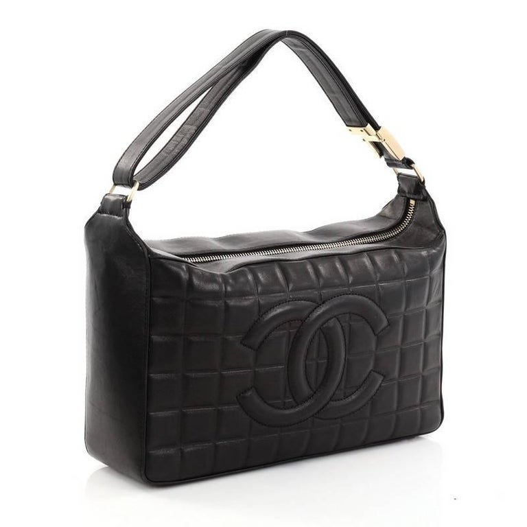 CHANEL Lamb Skin Leather Chocolate bar Black Handbag Shoulder Bag #2427  Rise-on