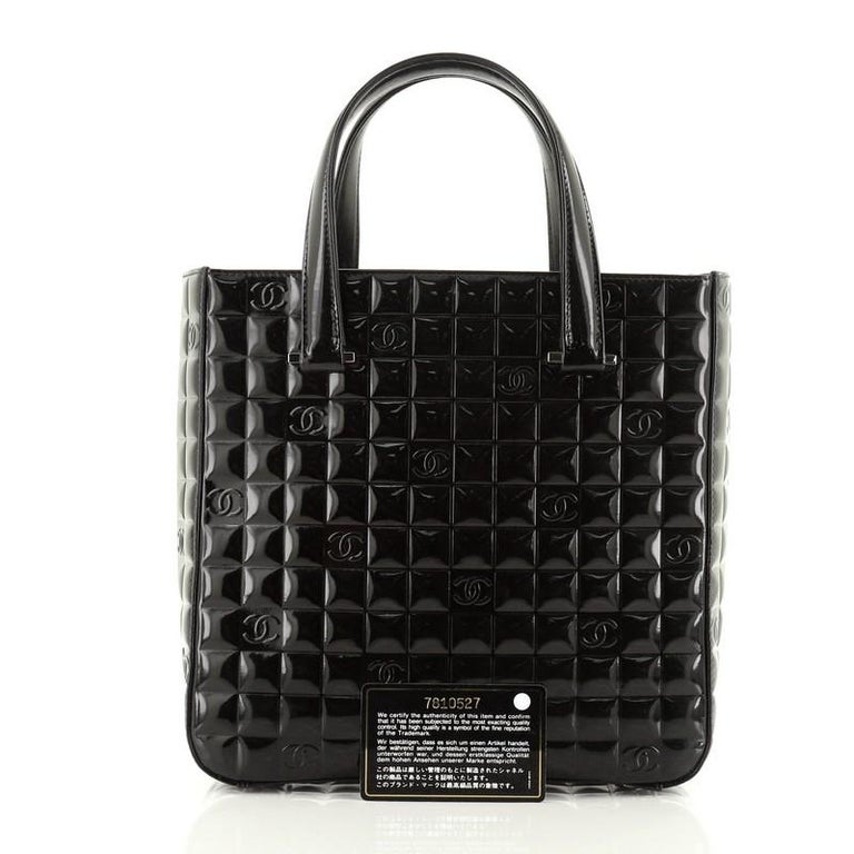 Chanel Chocolate Bar CC Tote Quilted Patent Small at 1stDibs