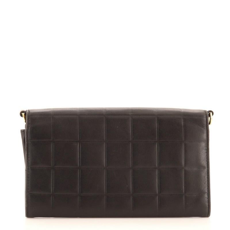 Black Chanel Chocolate Bar Chain Clutch Quilted Lambskin Small
