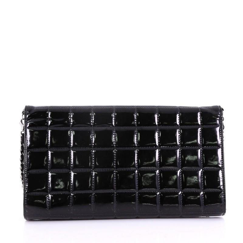 Black Chanel Chocolate Bar Chain Clutch Quilted Patent