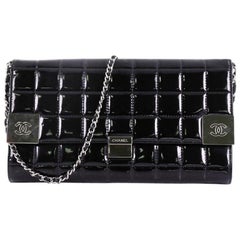 Chanel Chocolate Bar Chain Clutch Quilted Patent