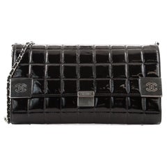 Chanel Chocolate Bar Chain Clutch Quilted Patent
