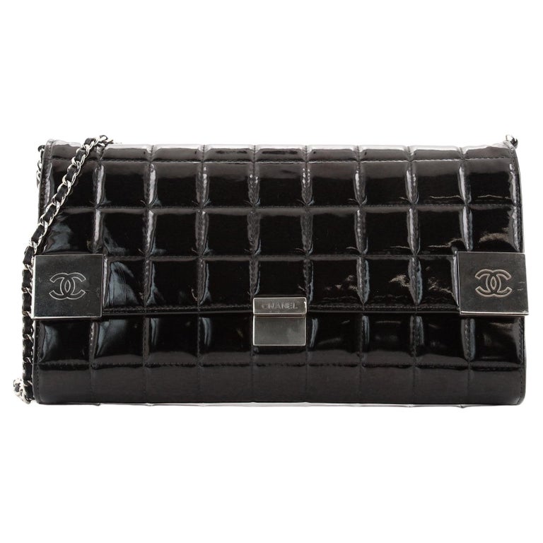 Chanel Chocolate Bar Chain Clutch Quilted Patent at 1stDibs