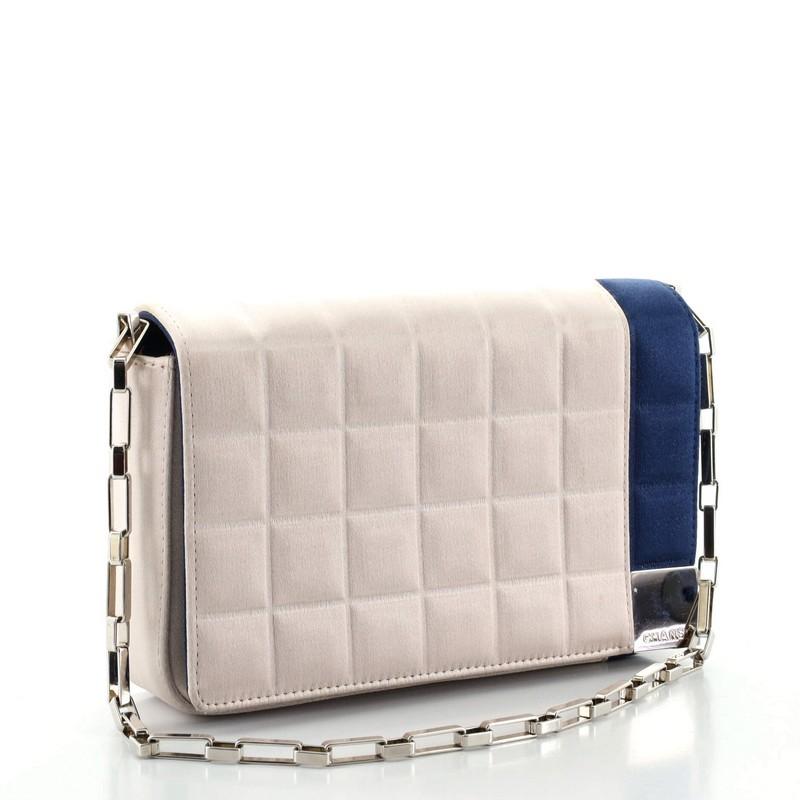 Gray Chanel Chocolate Bar Chain Clutch Quilted Satin Mini