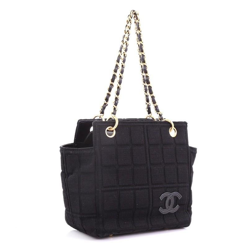Black Chanel Chocolate Bar Chain Tote Quilted Canvas Small