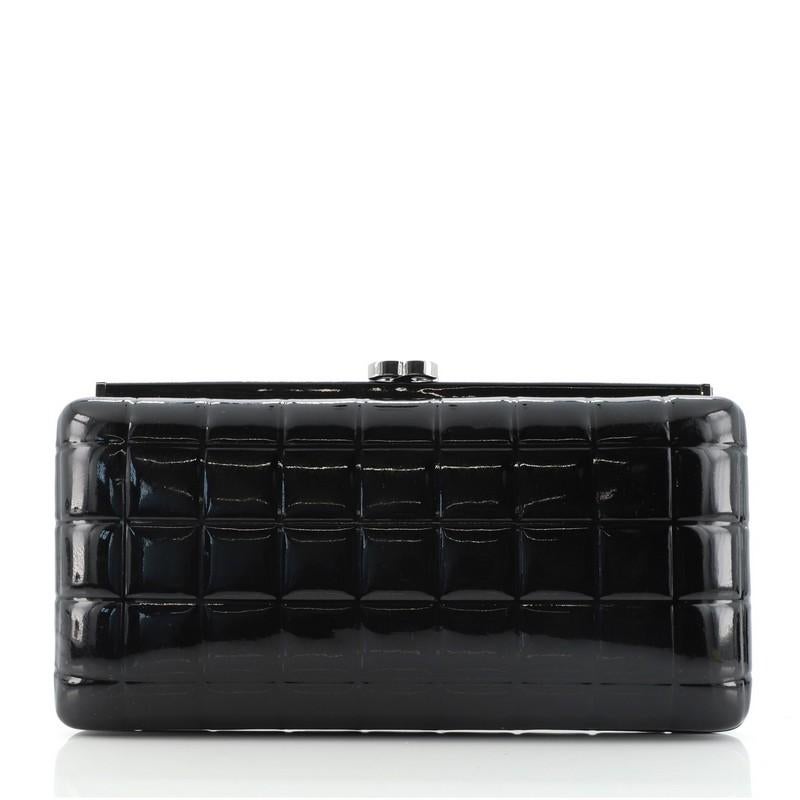 Black Chanel Chocolate Bar Frame Clutch Quilted Patent