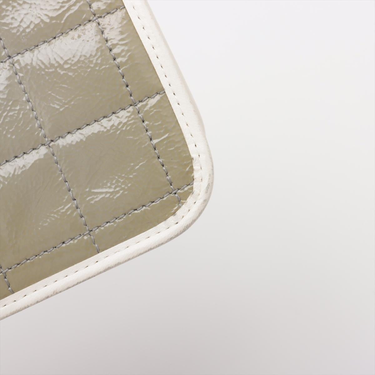 Chanel Chocolate Bar Patent Leather Single Flap Double Chain Bag Khaki 10