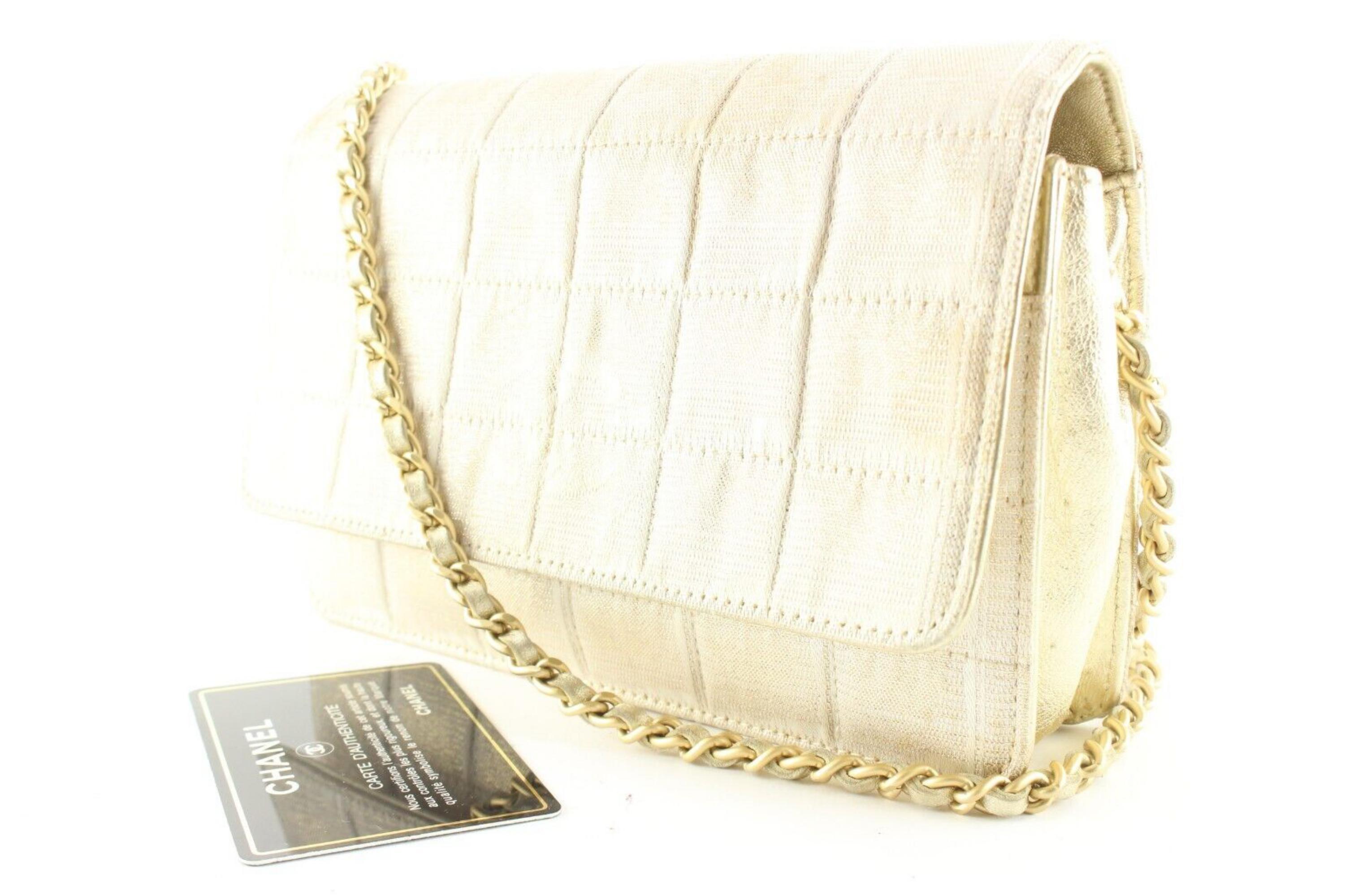 Chanel Chocolate Bar Quilted Iridescent Canvas Wallet on Chain GHW4C512S For Sale 6