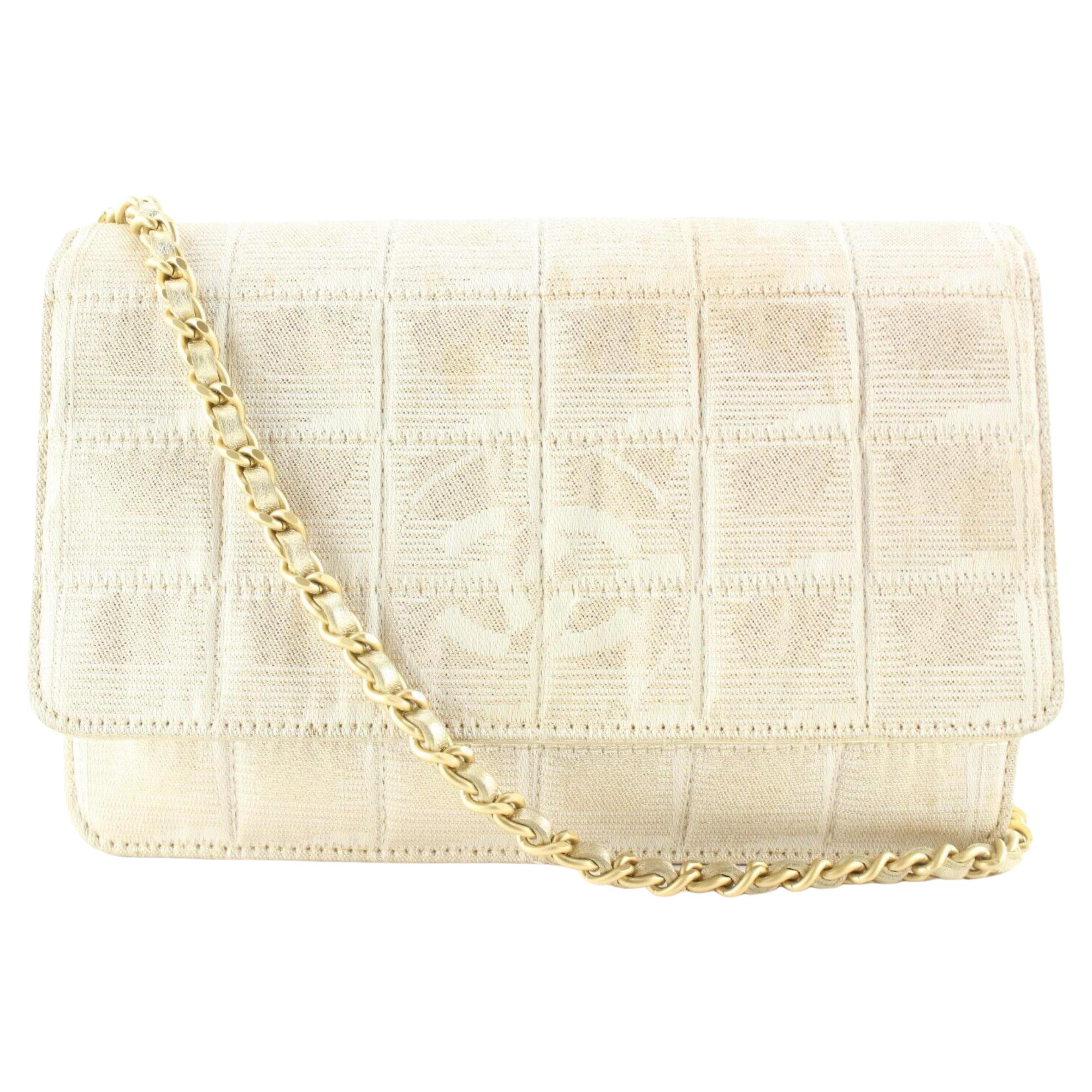 Chanel Chocolate Bar Quilted Iridescent Canvas Wallet on Chain