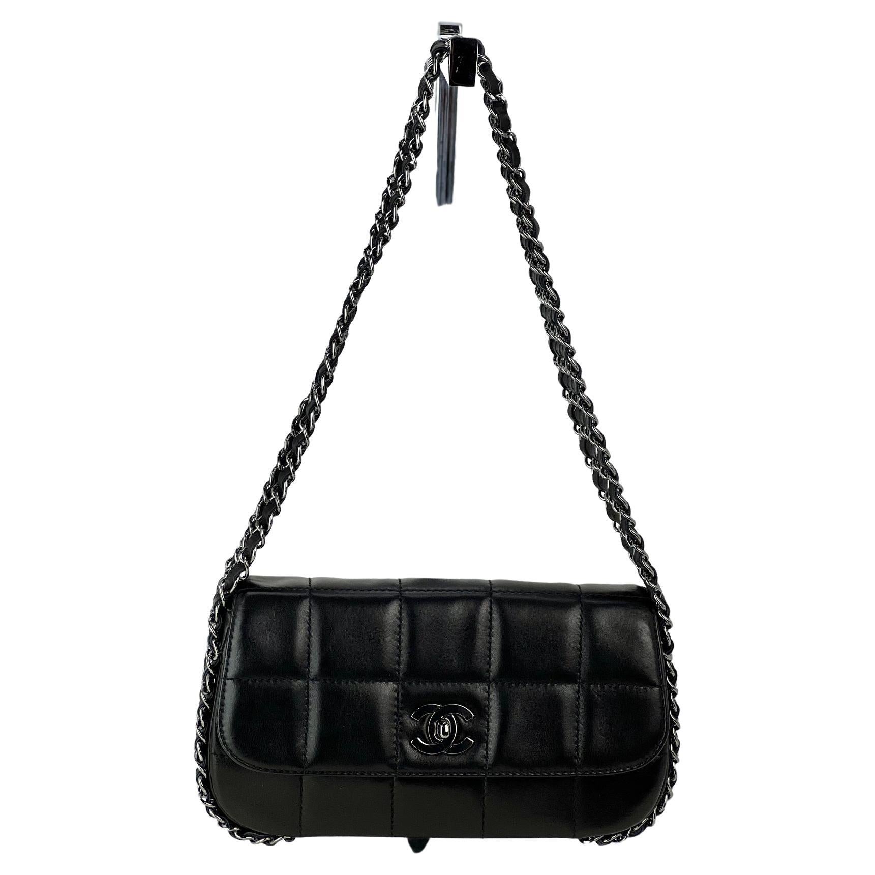 CHANEL Chocolate Bar Quilted Lambskin 5 Chain Flap Black Bag