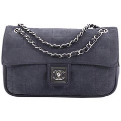 Chanel Chocolate Bar Zip Flap Bag Quilted Suede and Leather Medium