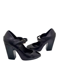 Chanel Chocolate / Black Leather Mary Jane Block Heel Pumps Lagerfeld Era EU 39