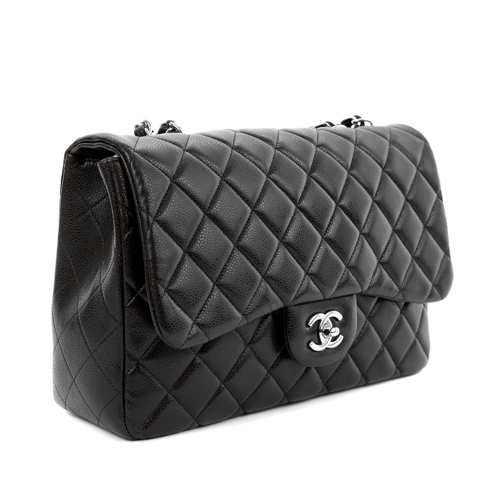 Black Chanel Chocolate Brown Caviar Jumbo Classic Flap Bag For Sale