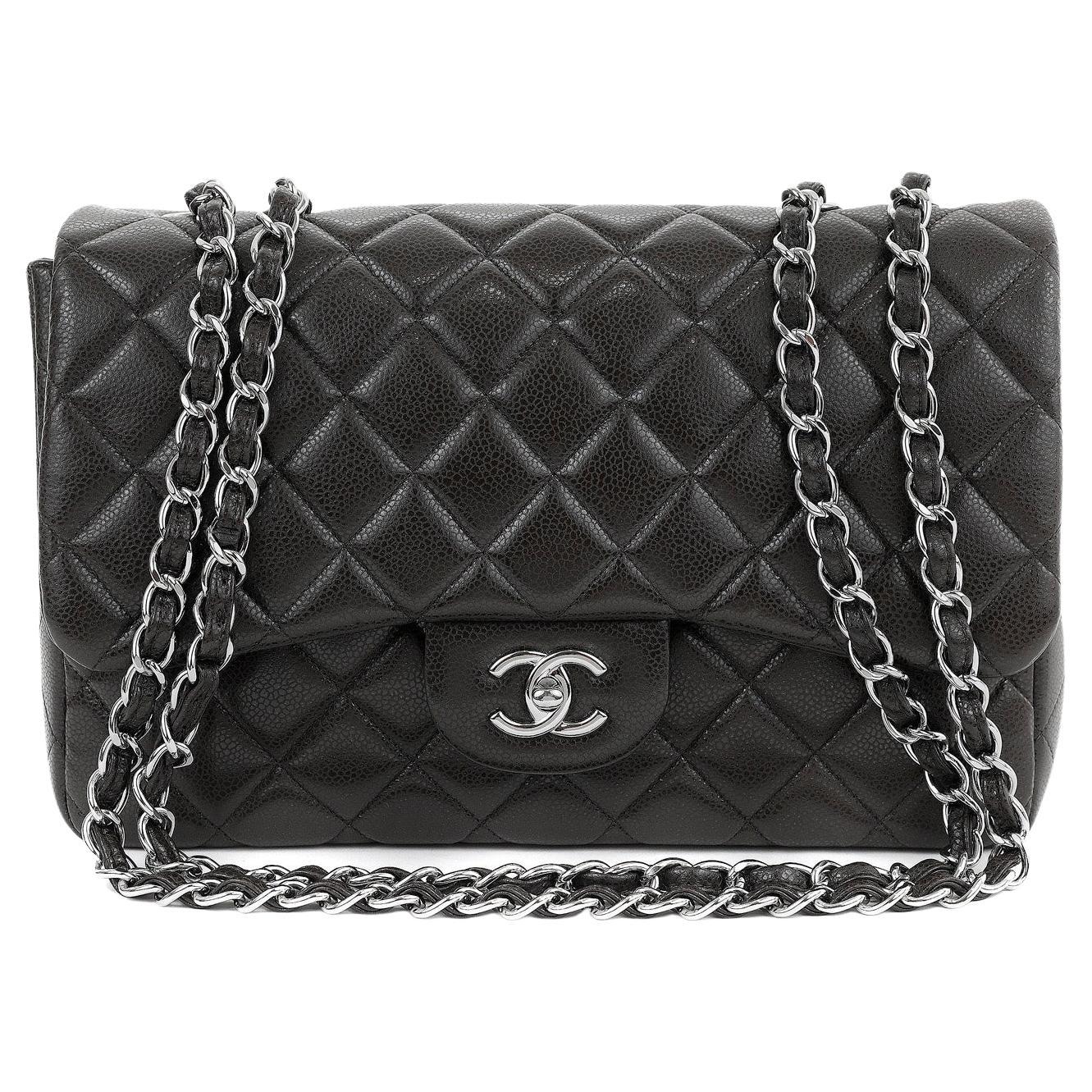 Chanel Chocolate Brown Caviar Jumbo Classic Flap Bag For Sale
