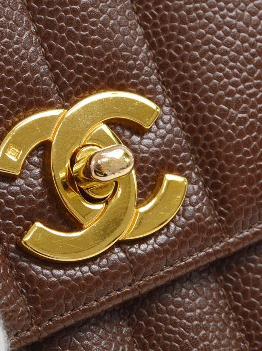 CHANEL Chocolate Brown Caviar Leather 24K Gold Small Evening Shoulder Flap  Bag For Sale at 1stDibs