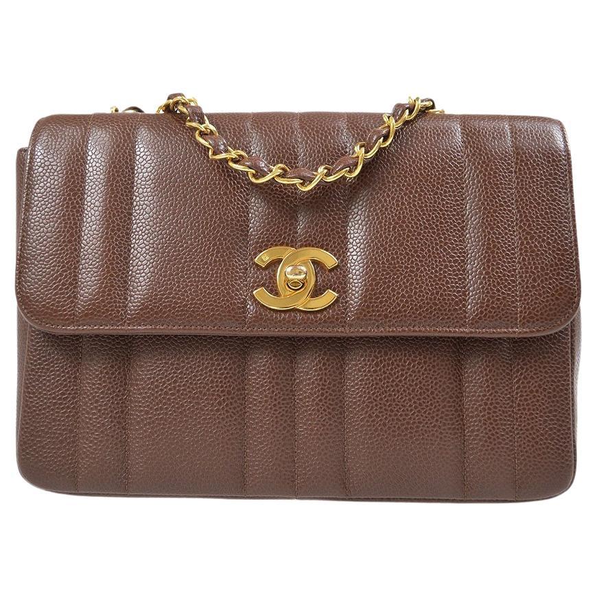CHANEL Chocolate Brown Caviar Leather 24K Gold Small Evening Shoulder Flap Bag