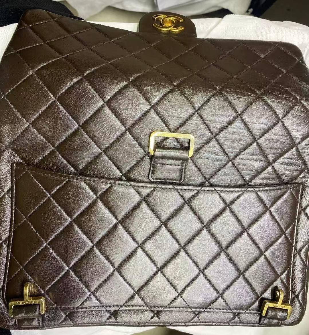 Chanel Chocolate Brown Lambskin Leather Shoulder Flap Blackpack Vintage Gold HW For Sale 15