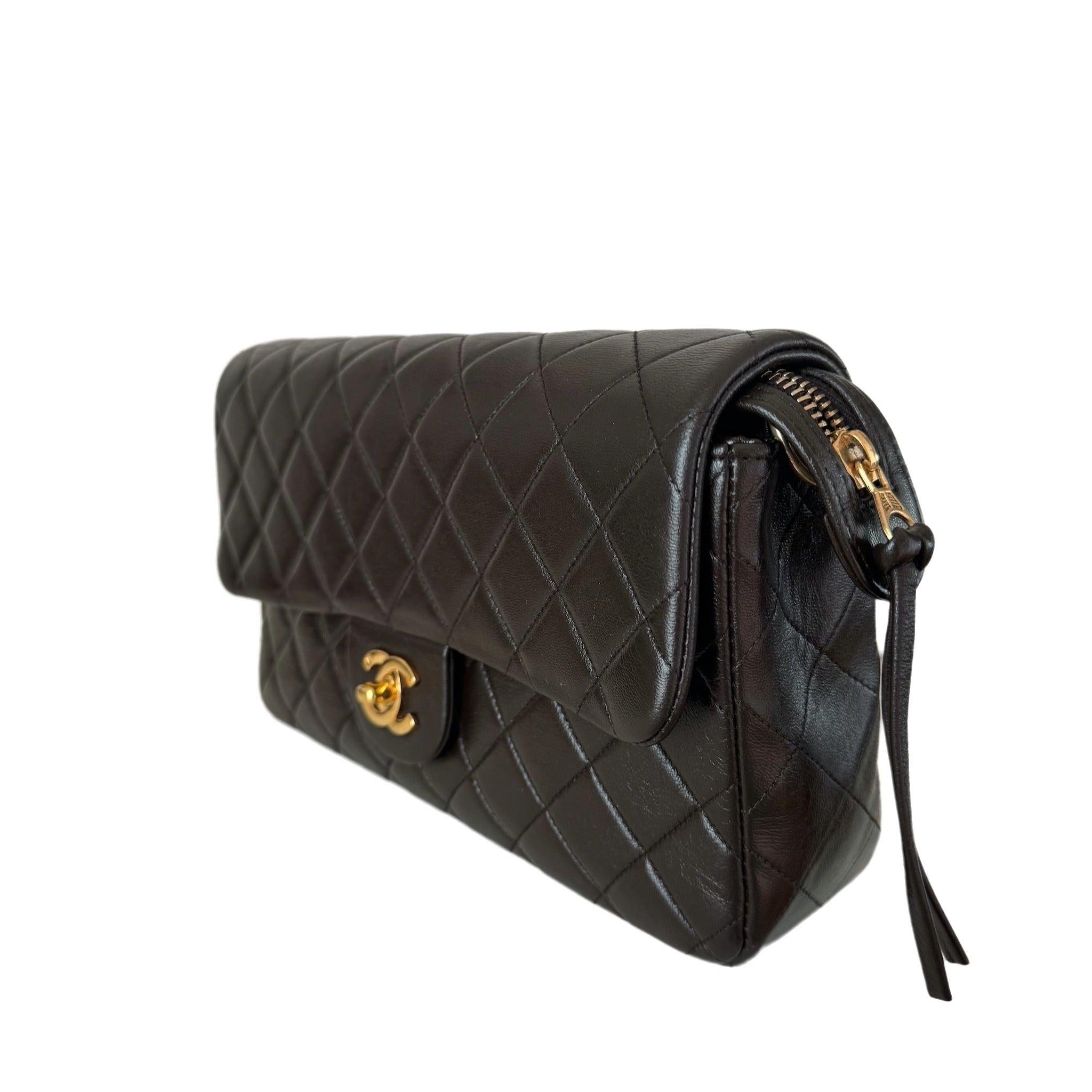 Chanel Chocolate Brown Lambskin Leather Shoulder Flap Blackpack Vintage Gold HW
 These are professional photos of the actual bag.
 CONDITION: VERY GOOD
 This preloved / preowned vintage Chanel backpack has been repainted in the same original color