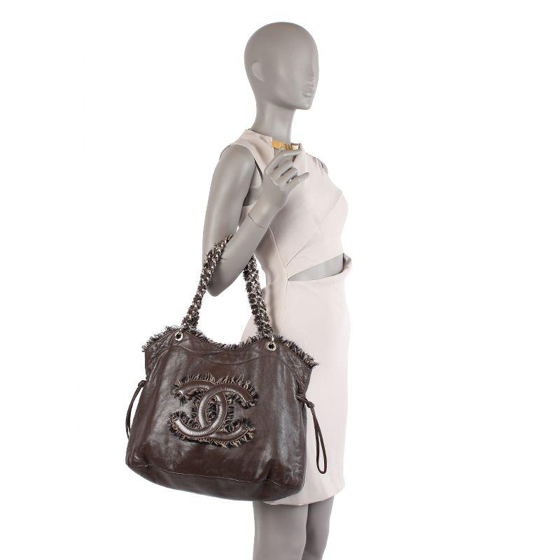 Women's Chanel chocolate brown leather & BOUCLE LARGE SHOPPER Shoulder Bag