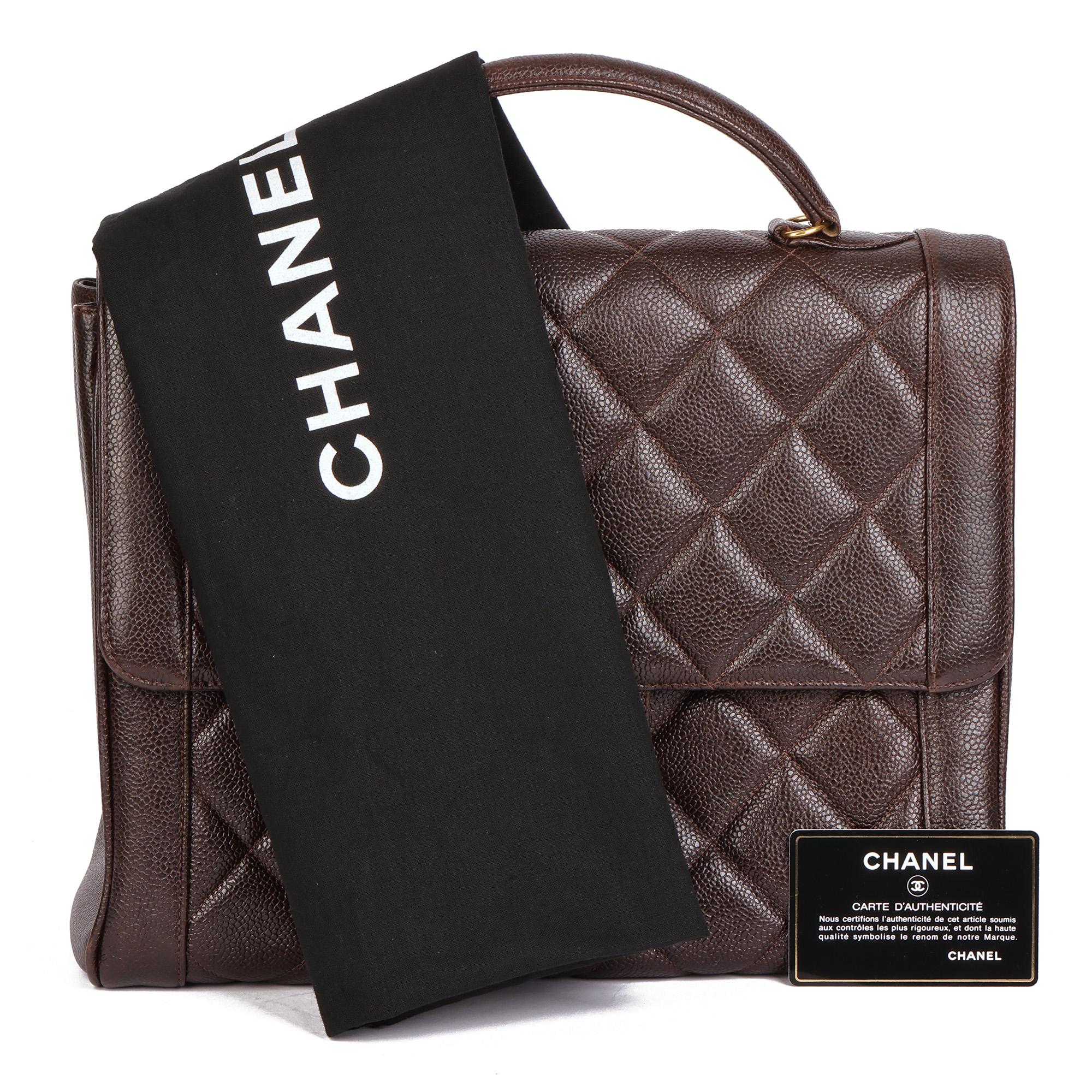 CHANEL Chocolate Brown Quilted Caviar Leather Vintage Classic Kelly For Sale 6