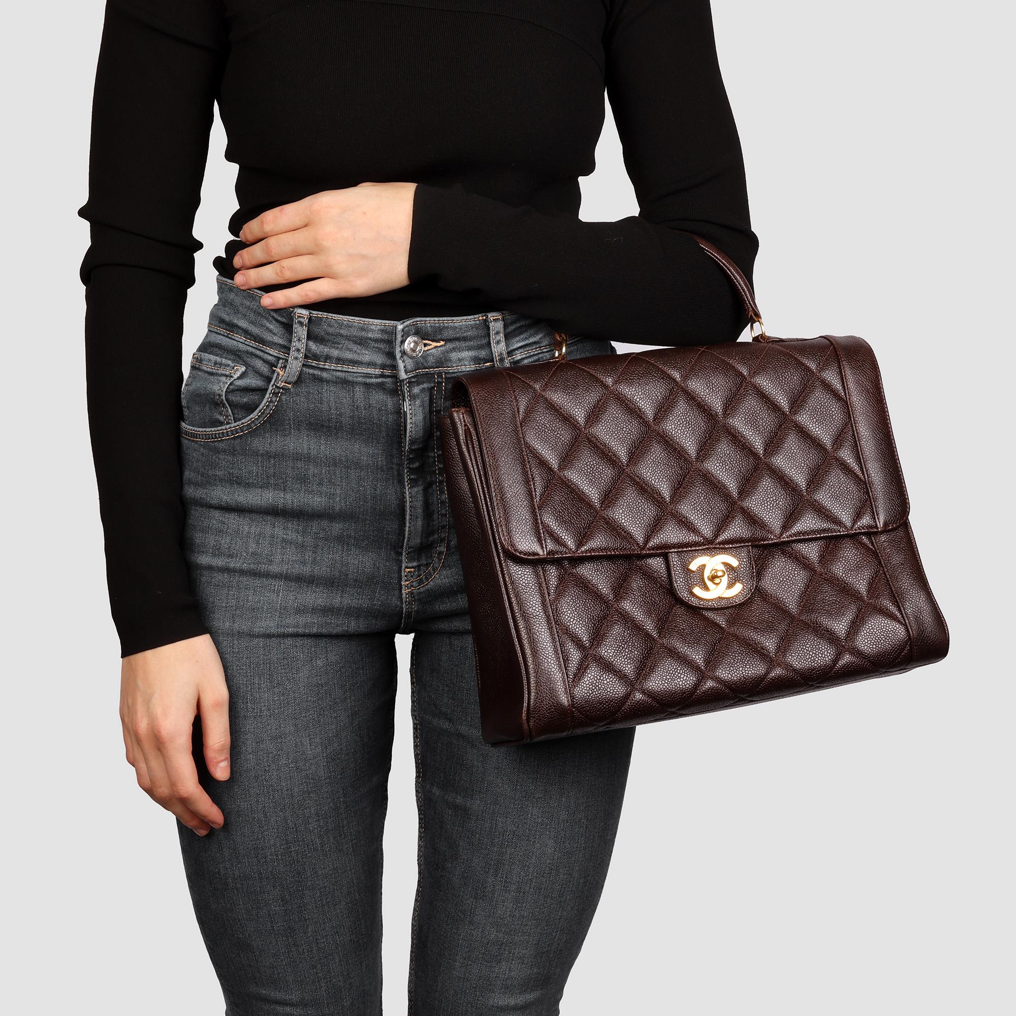 CHANEL Chocolate Brown Quilted Caviar Leather Vintage Classic Kelly For Sale 7