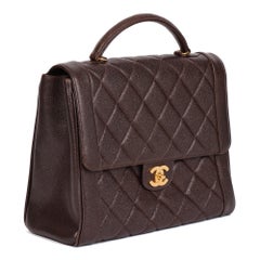 CHANEL Chocolate Brown Quilted Caviar Leather Vintage Classic Kelly