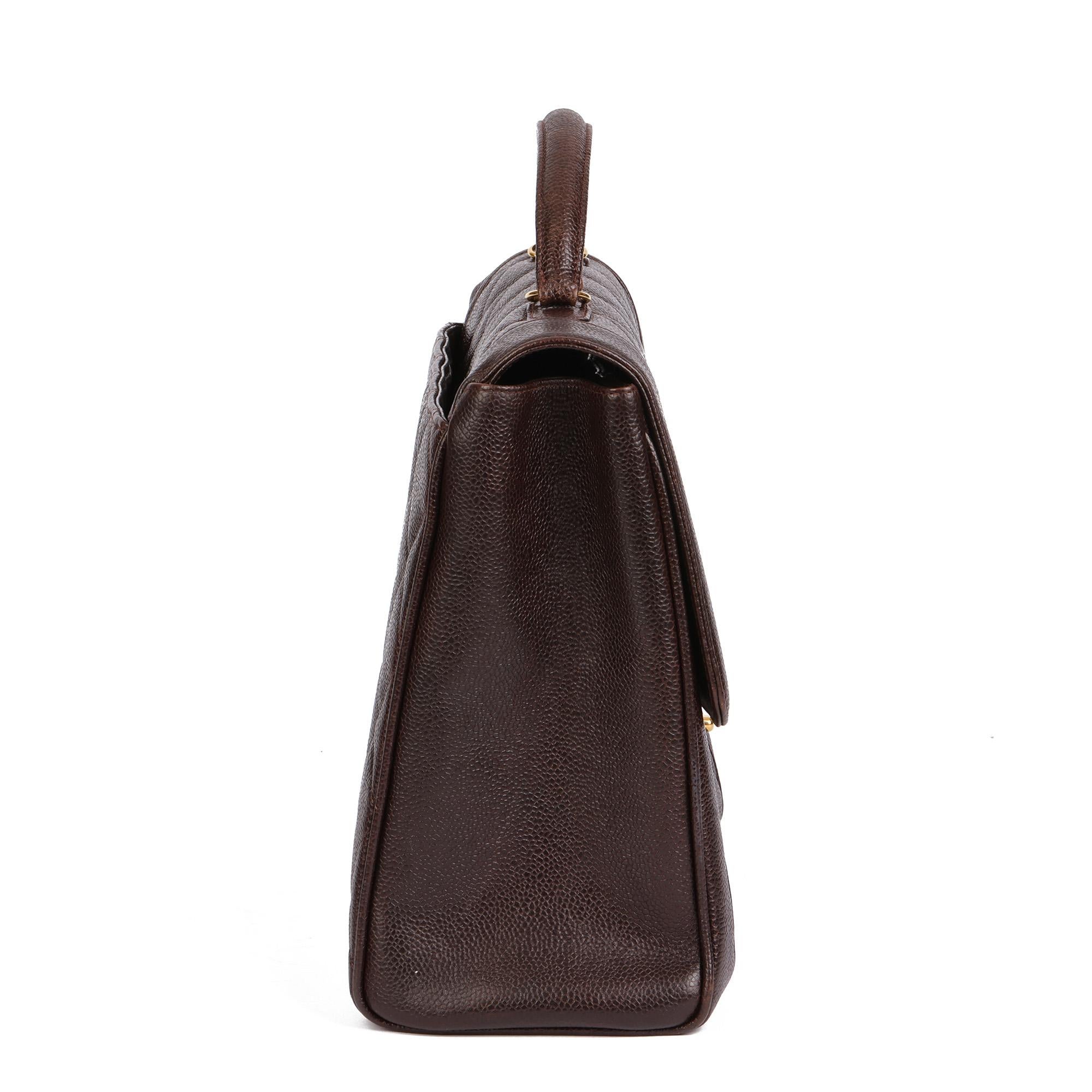 CHANEL Chocolate Brown Gestepptes Kaviar-Leder Vintage Classic Kelly (Schwarz) im Angebot