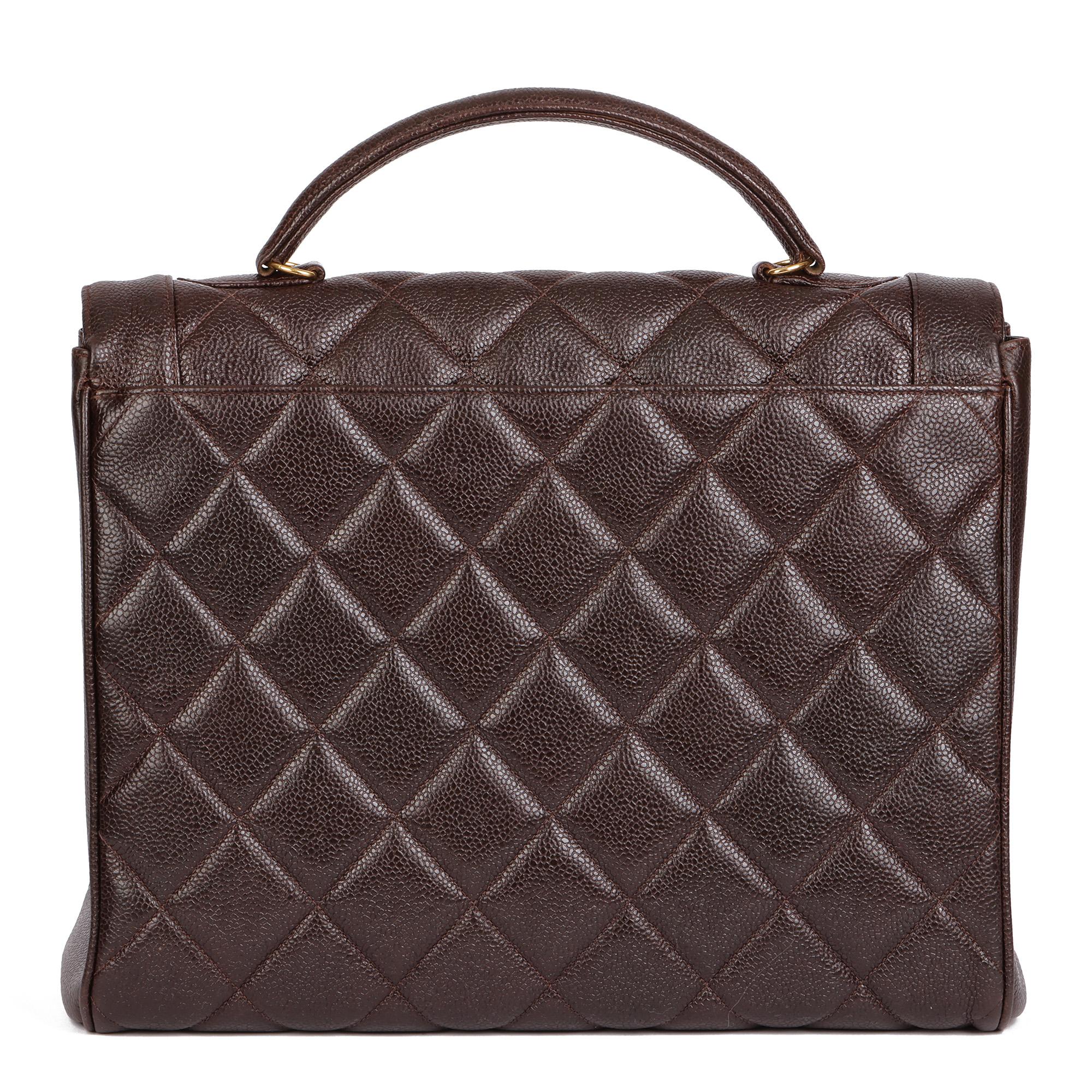CHANEL Chocolate Brown Quilted Caviar Leather Vintage Classic Kelly In Excellent Condition For Sale In Bishop's Stortford, Hertfordshire