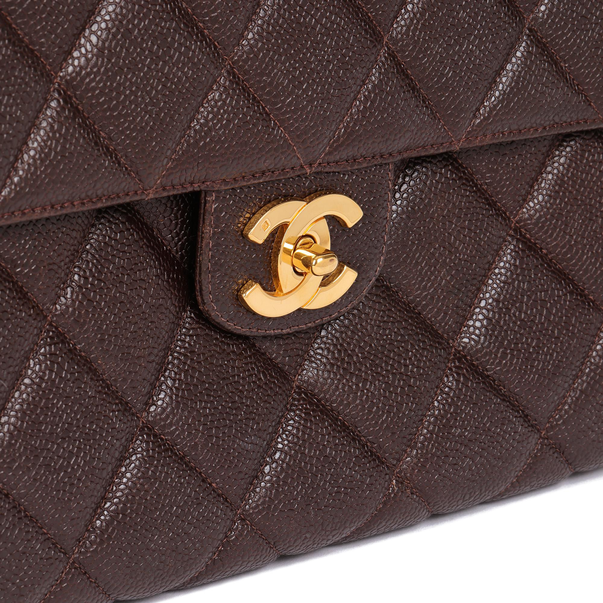 CHANEL Chocolate Brown Quilted Caviar Leather Vintage Classic Kelly For Sale 1