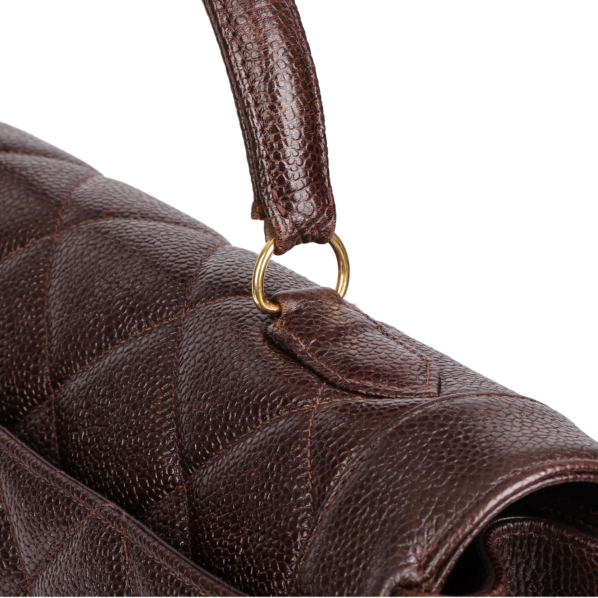 CHANEL Chocolate Brown Gestepptes Kaviar-Leder Vintage Classic Kelly im Angebot 3