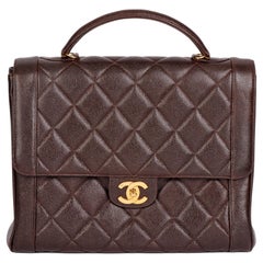 CHANEL Chocolate Brown Quilted Caviar Leather Vintage Classic Kelly