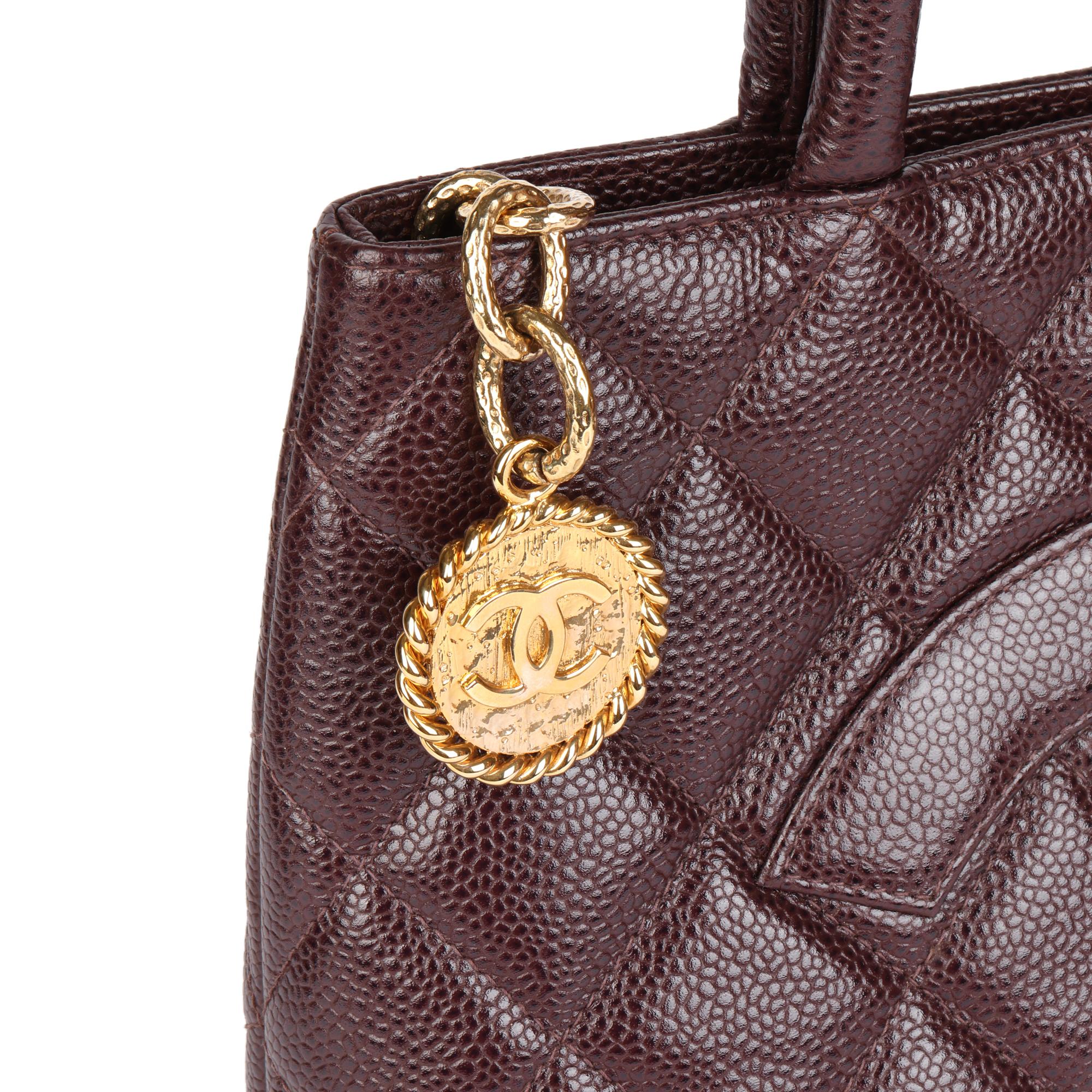 CHANEL Chocolate Brown Quilted Caviar Leather Vintage Medallion Tote 2