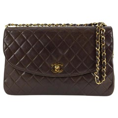 Chanel Chocolate Brown Quilted Lambskin Large Gold Chain Flap Bag  862402