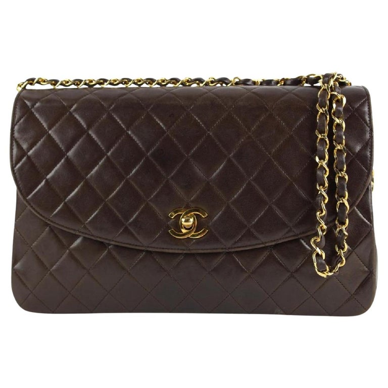 Chanel Chocolate Brown Quilted Lambskin Large Gold Chain Flap Bag 862402