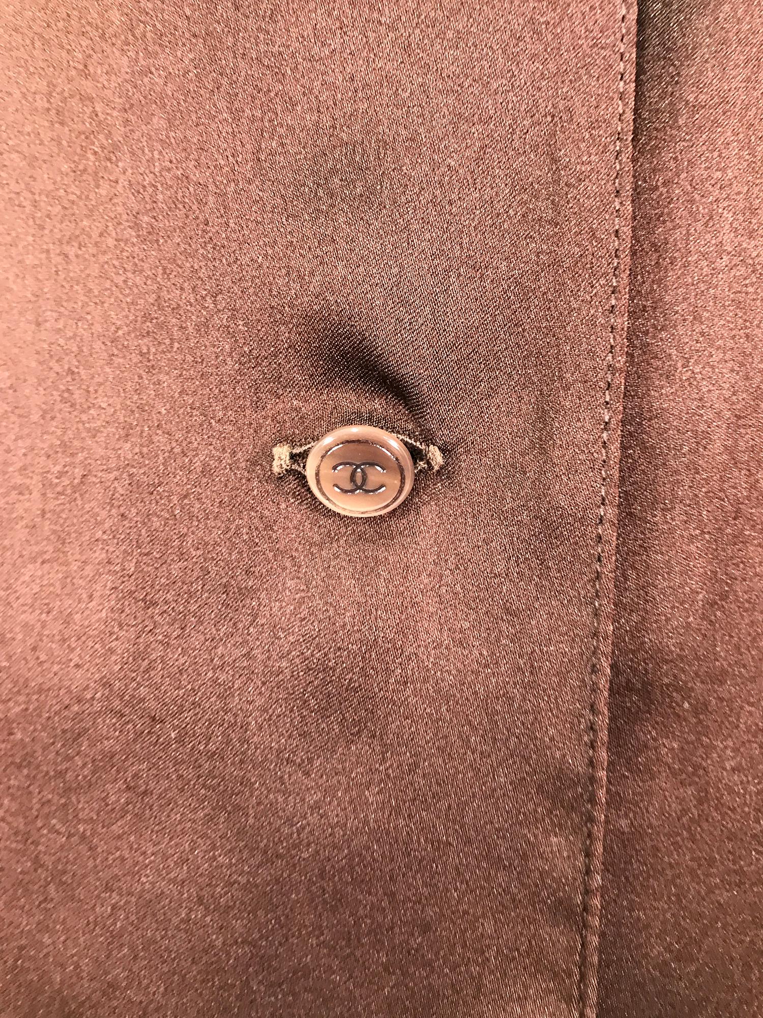 Chanel Chocolate Brown Silk Satin Logo Pocket Blouse  4