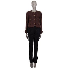 CHANEL chocolate brown wool BOUCLE Collarless Blazer Jacket 38 S