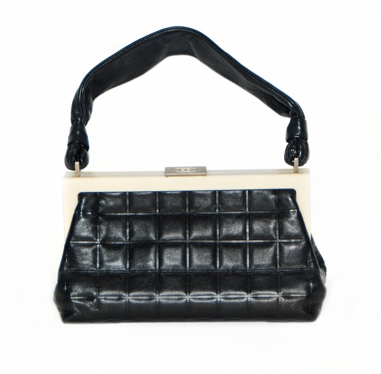 Chanel Chocolate Frame Bag W/ Rope Style Handle and Square Quilt Black Handbag at 1stdibs
